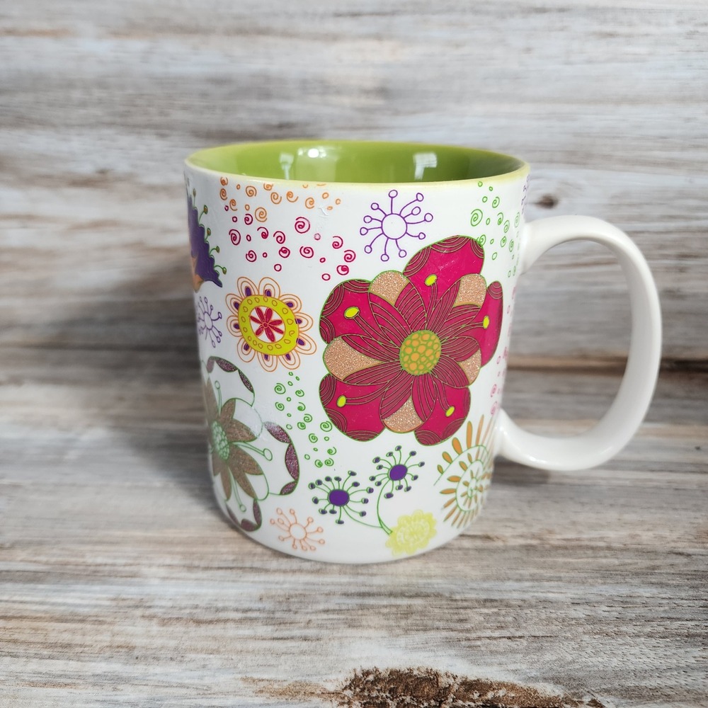 Formation Brands Neon Flora Green Floral Coffee Mug Glitter Accent Lime Interior